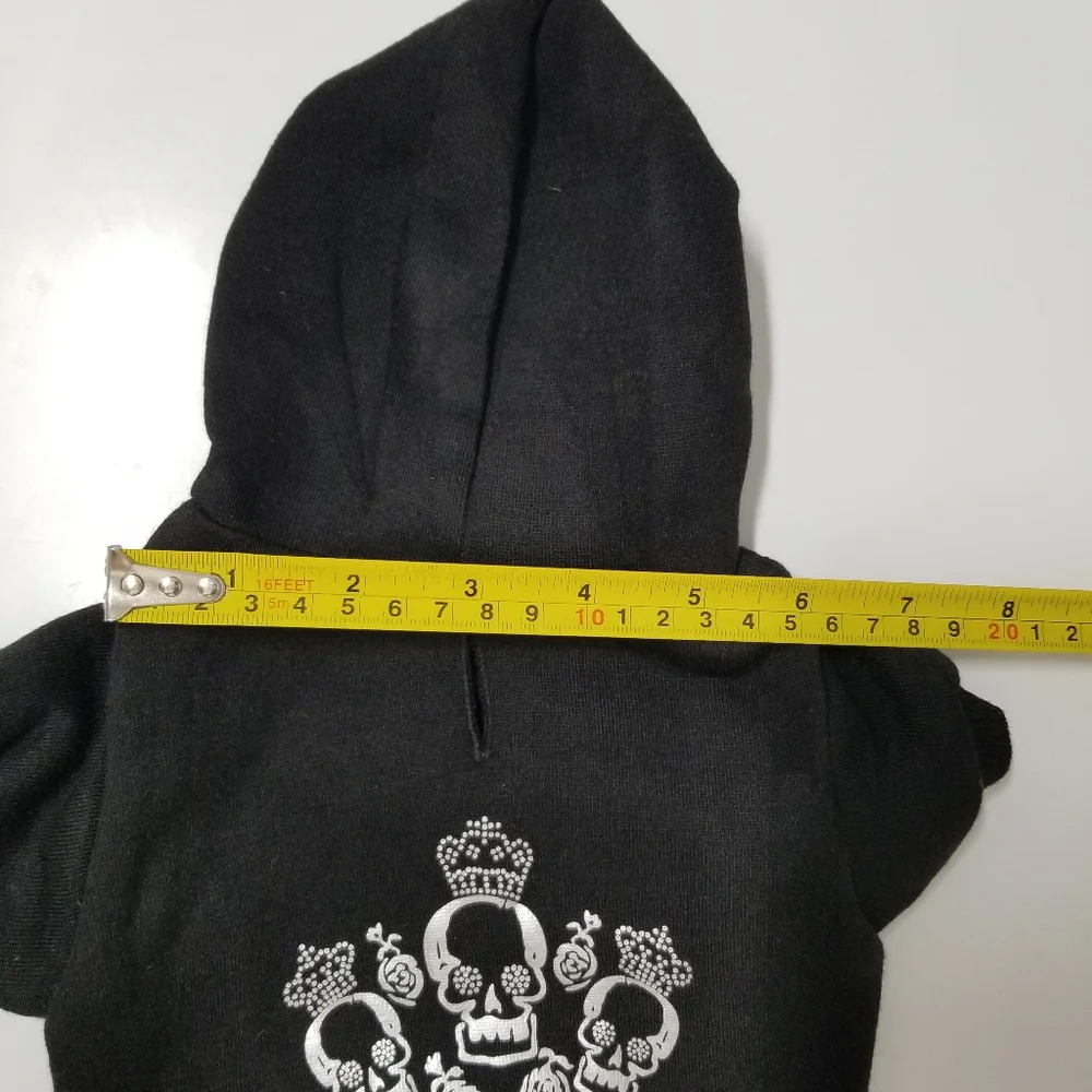 Crowned Crossbone & Rose Black & Silver Dog Hoodie Pet Sweatshirt Sz S
